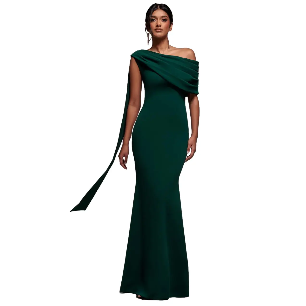 Asymmetrisches Langkleid Bardot mit Gürtel Damen Goddiva
