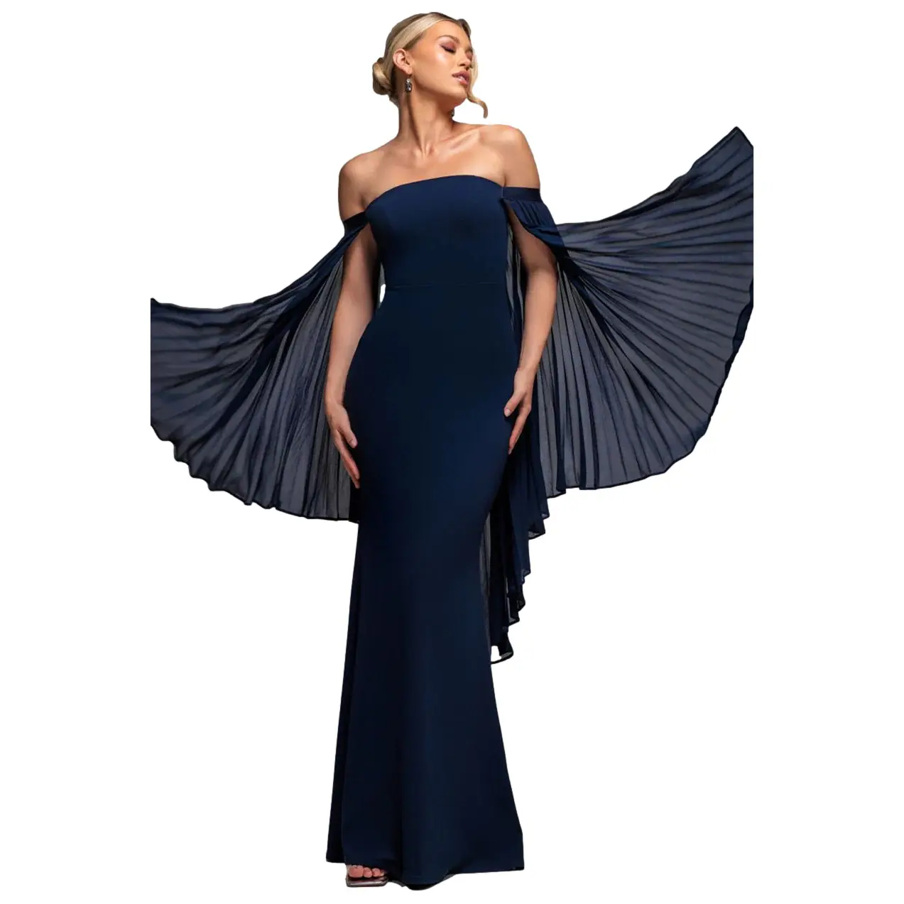 Maxi Bustier Dress with Pleated Chiffon Cape Women Goddiva