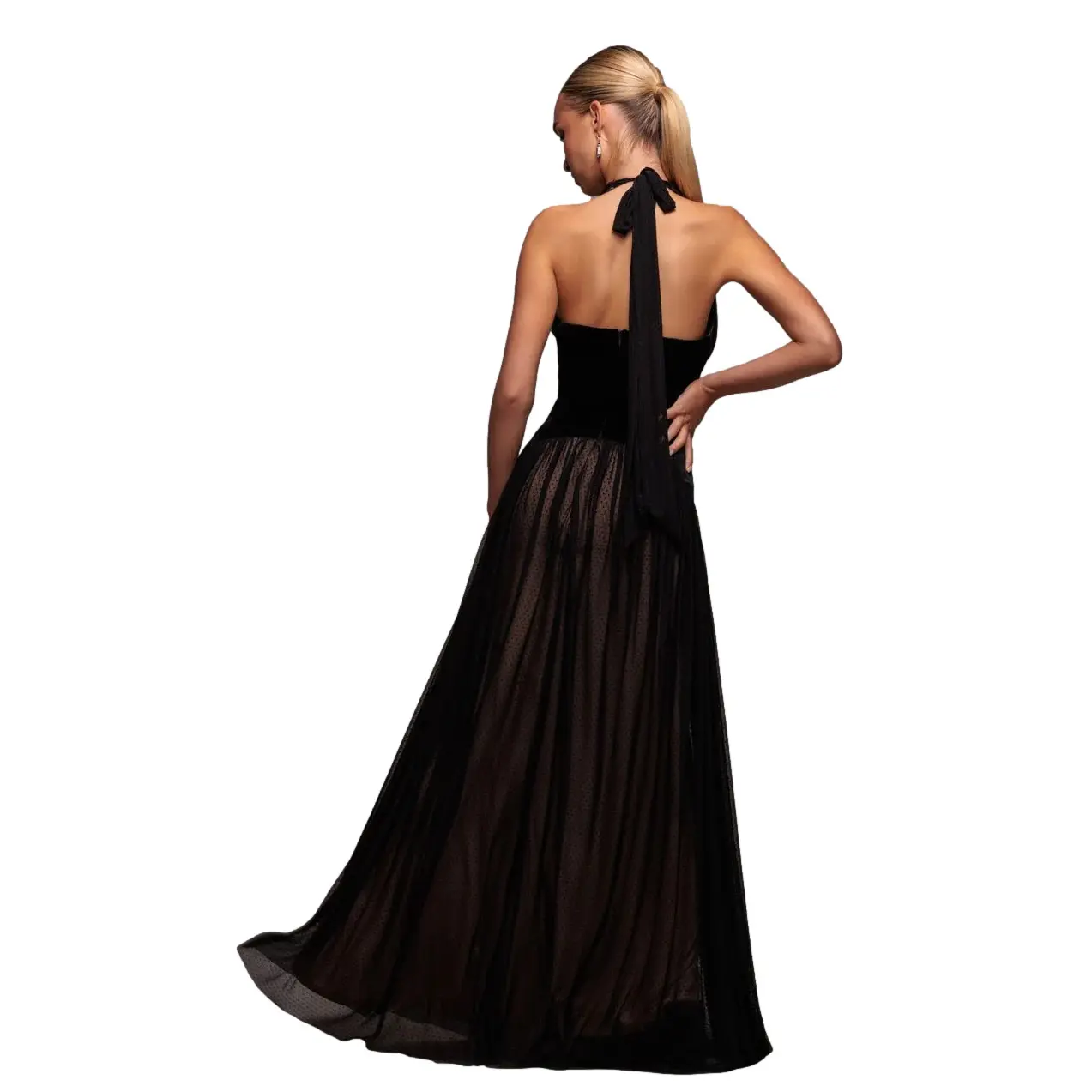 Womenâs Backless Long Flared Dress Goddiva