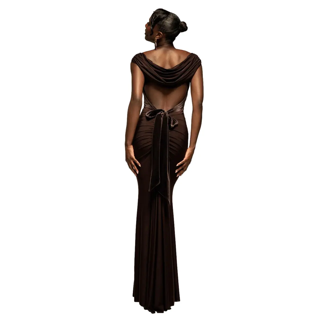 Kleid Damen Goddiva Open Back Cowl Neck Gathered Maxi
