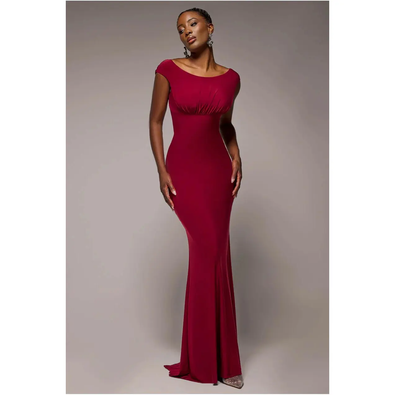 Kleid Damen Goddiva Open Back Cowl Neck Gathered Maxi