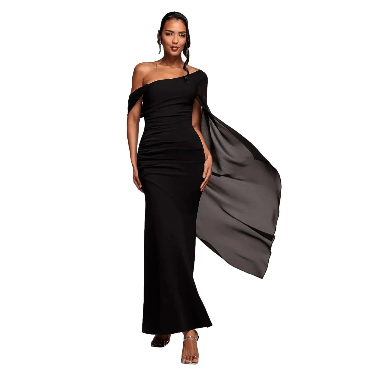 Image of Asymmetrisches Chiffon- und Scuba-Kleid Damen Goddiva Maxi