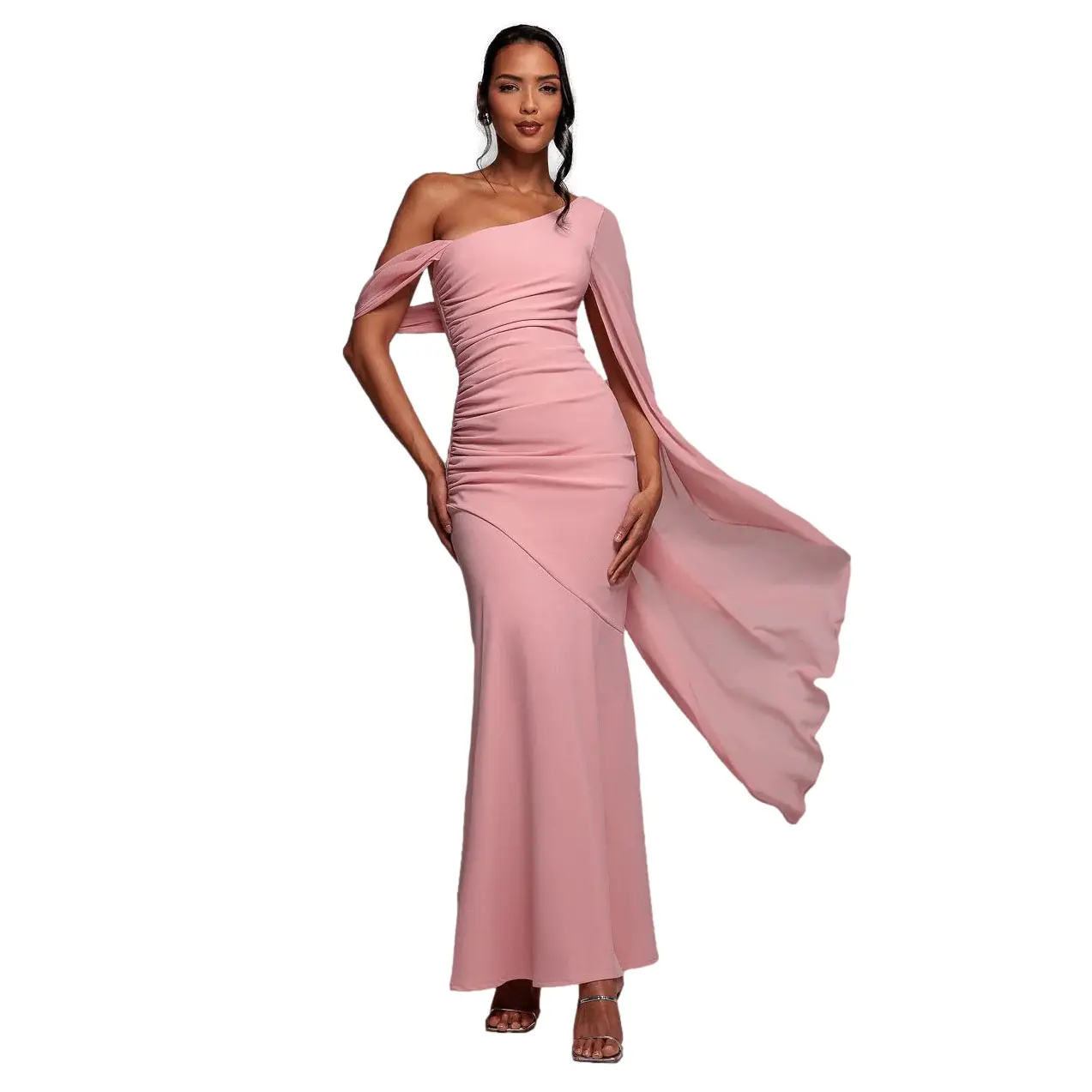 Goddiva Women's Rose Asymmetrical Chiffon And Scuba Dress Maxi