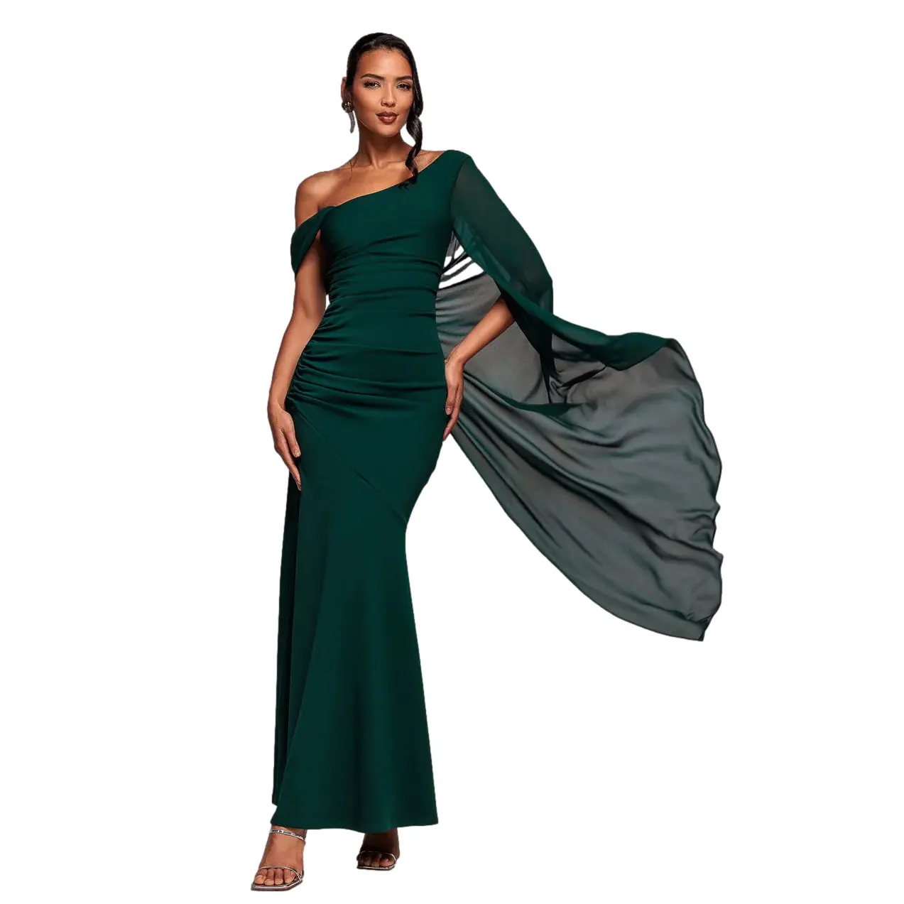 Goddiva Women's Vert Asymmetrical Chiffon And Scuba Dress Maxi