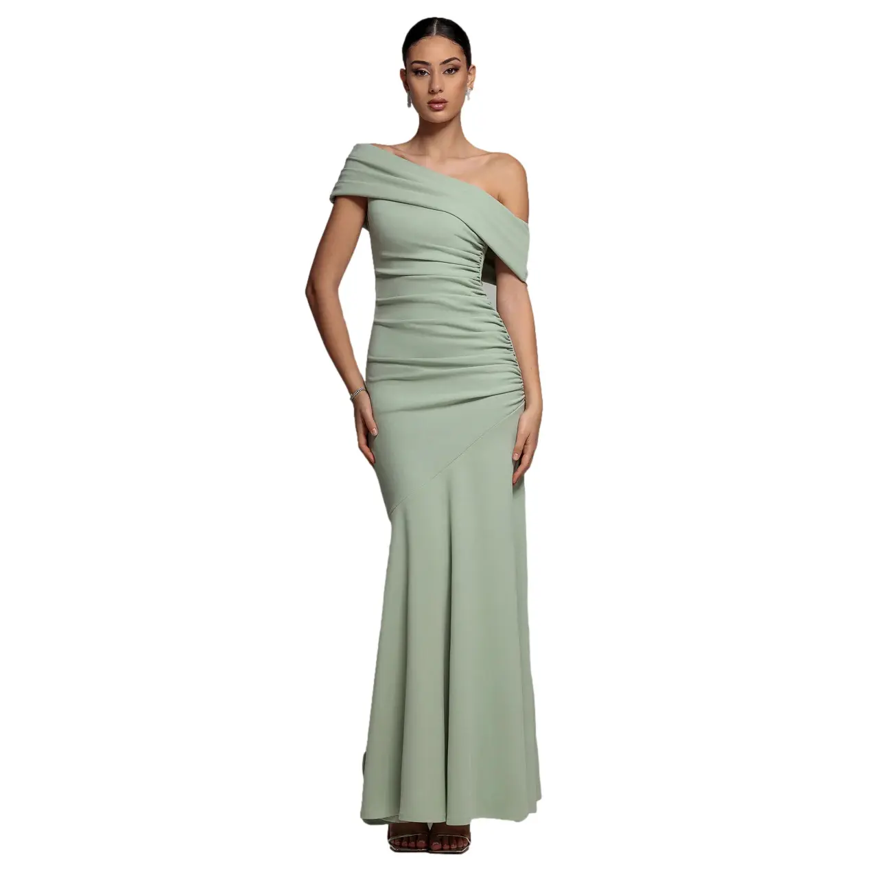 Asymmetrisches plissiertes Bardot-Kleid Damen Goddiva Maxi