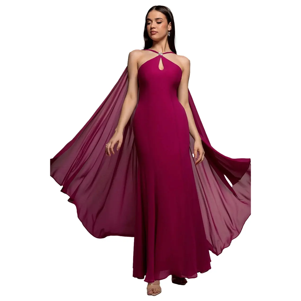 Cape Kleid aus Chiffon Damen Goddiva Maxi