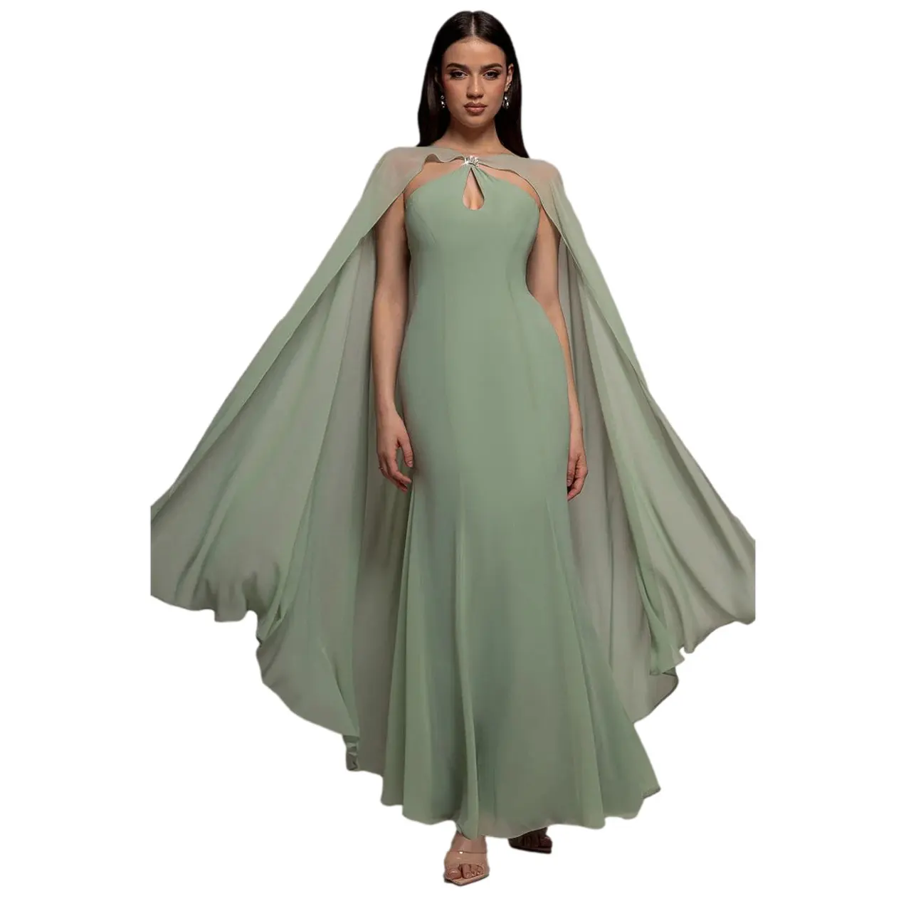 Goddiva Women's Vert Cape Chiffon Dress Maxi