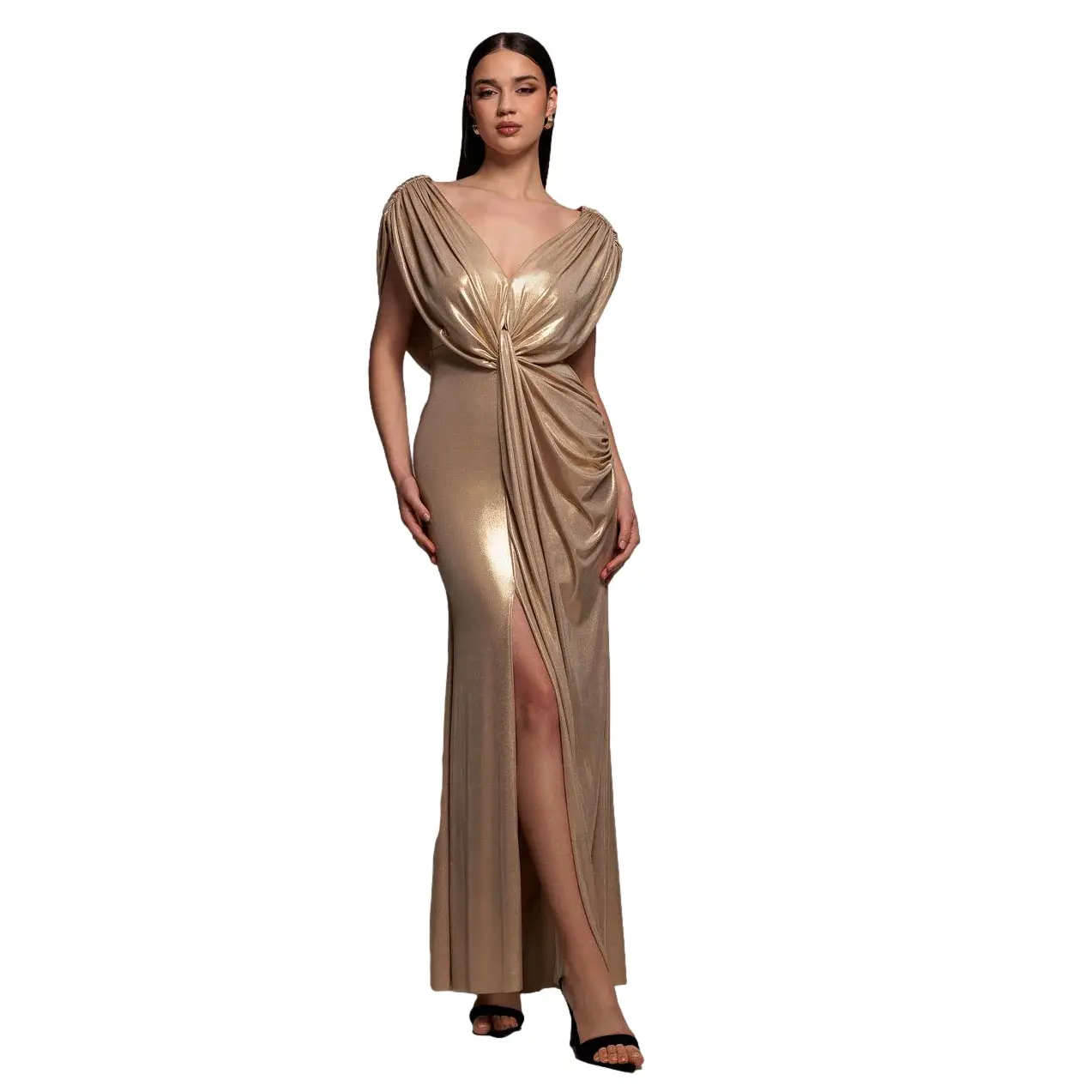 Women's plunge dress Goddiva Draped Foil | The closet club