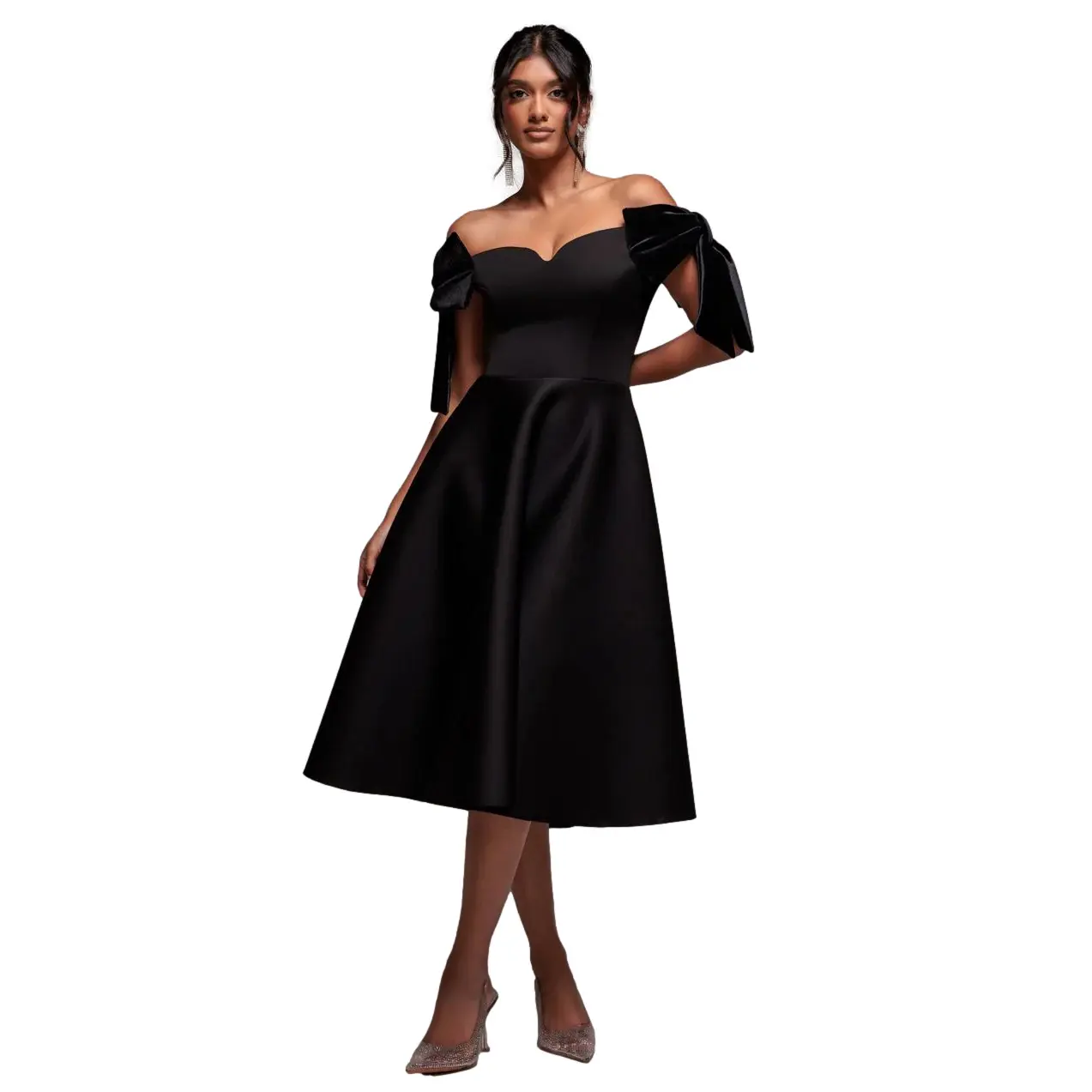 Image of Offshoulder Kleid mit Fliege Damen Goddiva Scuba