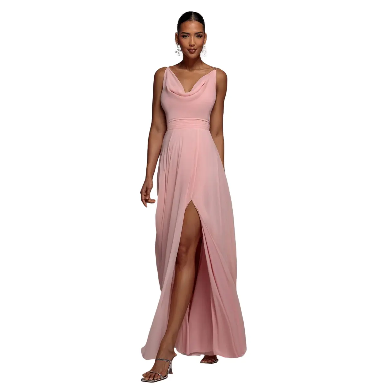 Drapiertes Chiffonkleid mit verdrehten Trägern Damen Goddiva Maxi