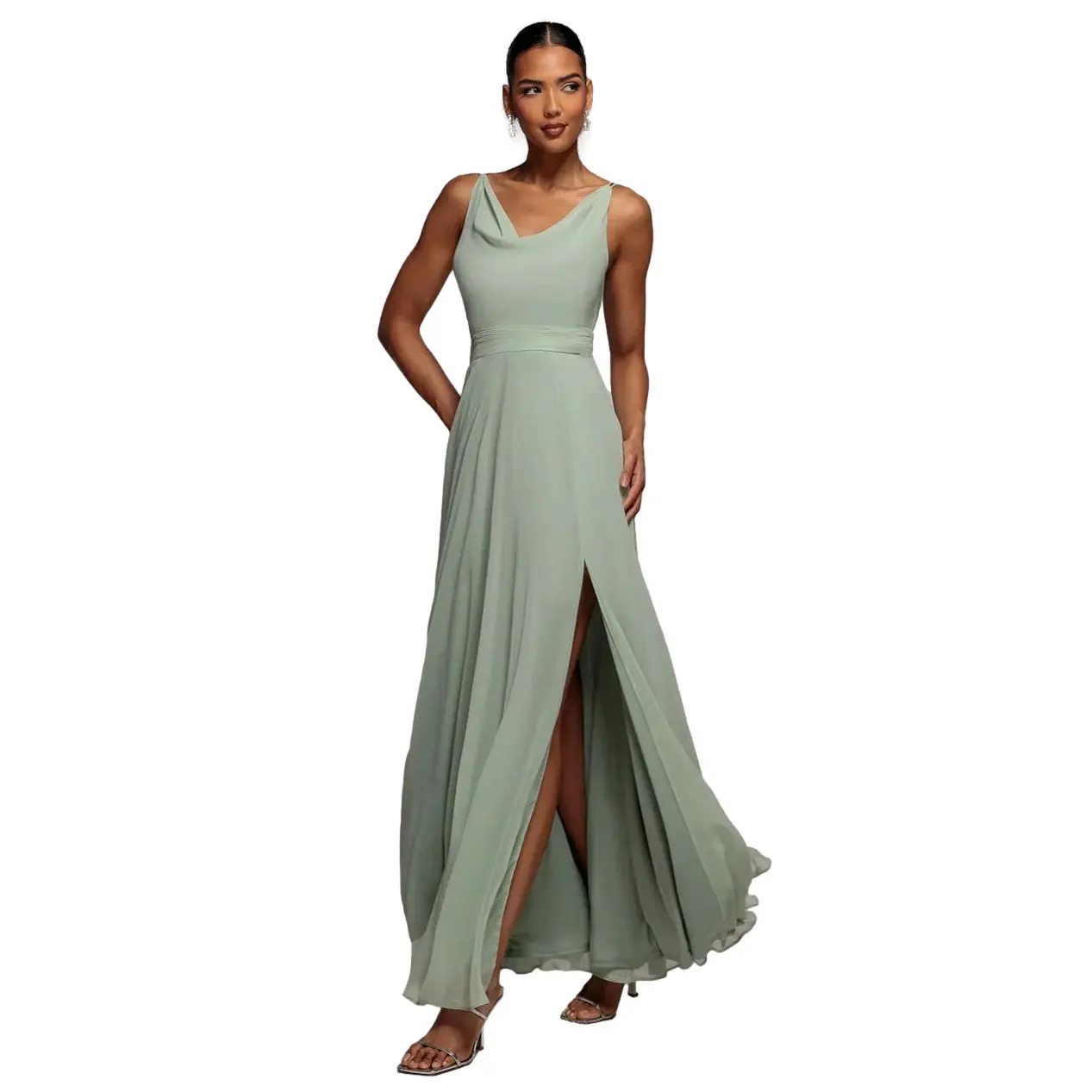 Drapiertes Chiffonkleid mit verdrehten Trägern Damen Goddiva Maxi