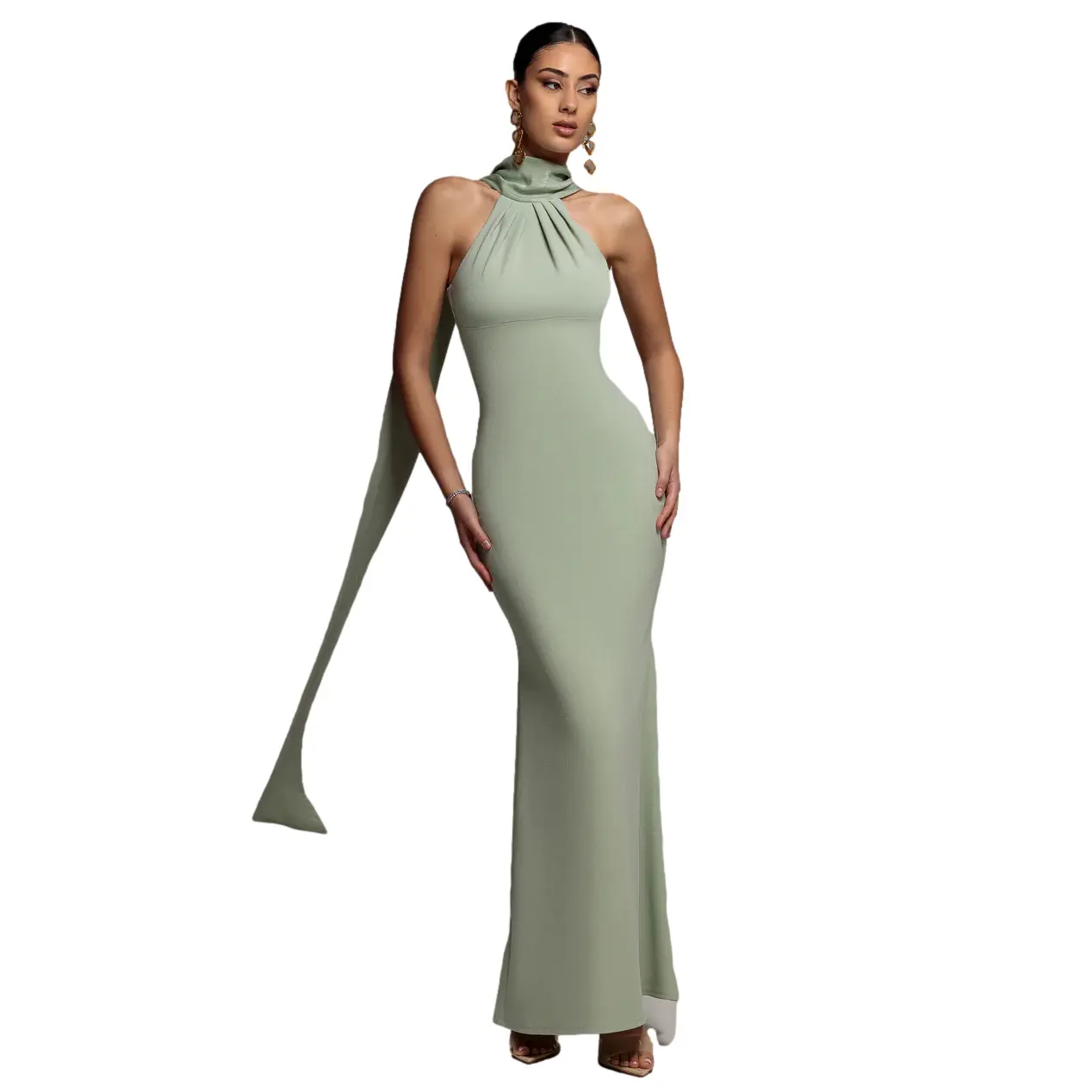 Satin Scuba und Samt Rückenfreies Kleid Damen Goddiva Maxi