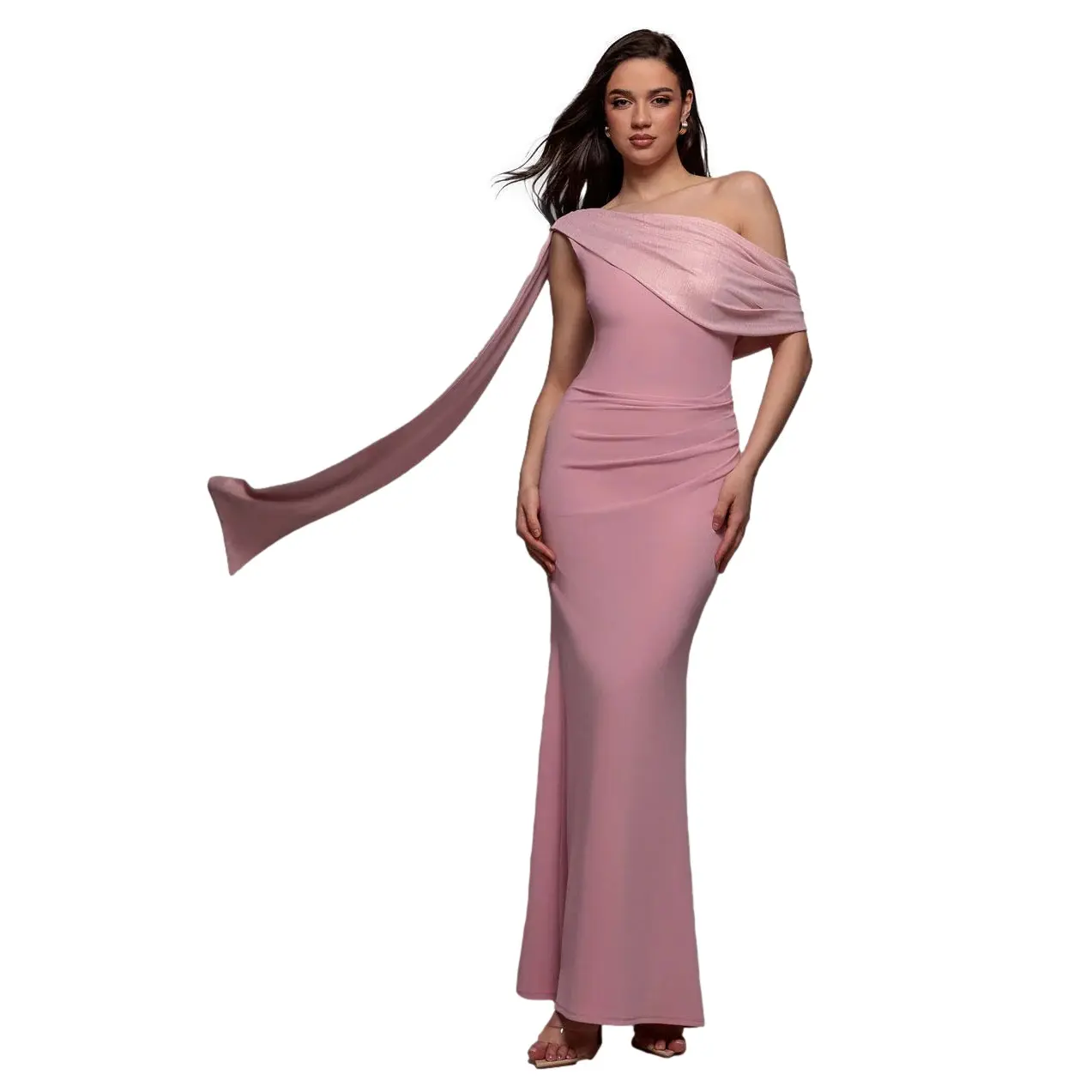 Image of Asymmetrisches Lurex Kleid Damen Goddiva Maxi