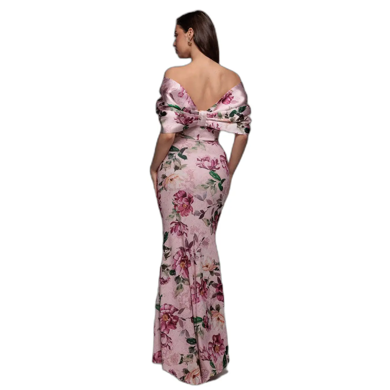 Image of Schulterfreie Kleid mit floralem Knoten hinten Damen Goddiva Maxi