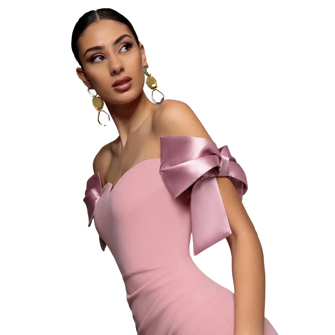 Image of Satin Kleid mit Bardot-Ausschnitt Damen Goddiva Maxi