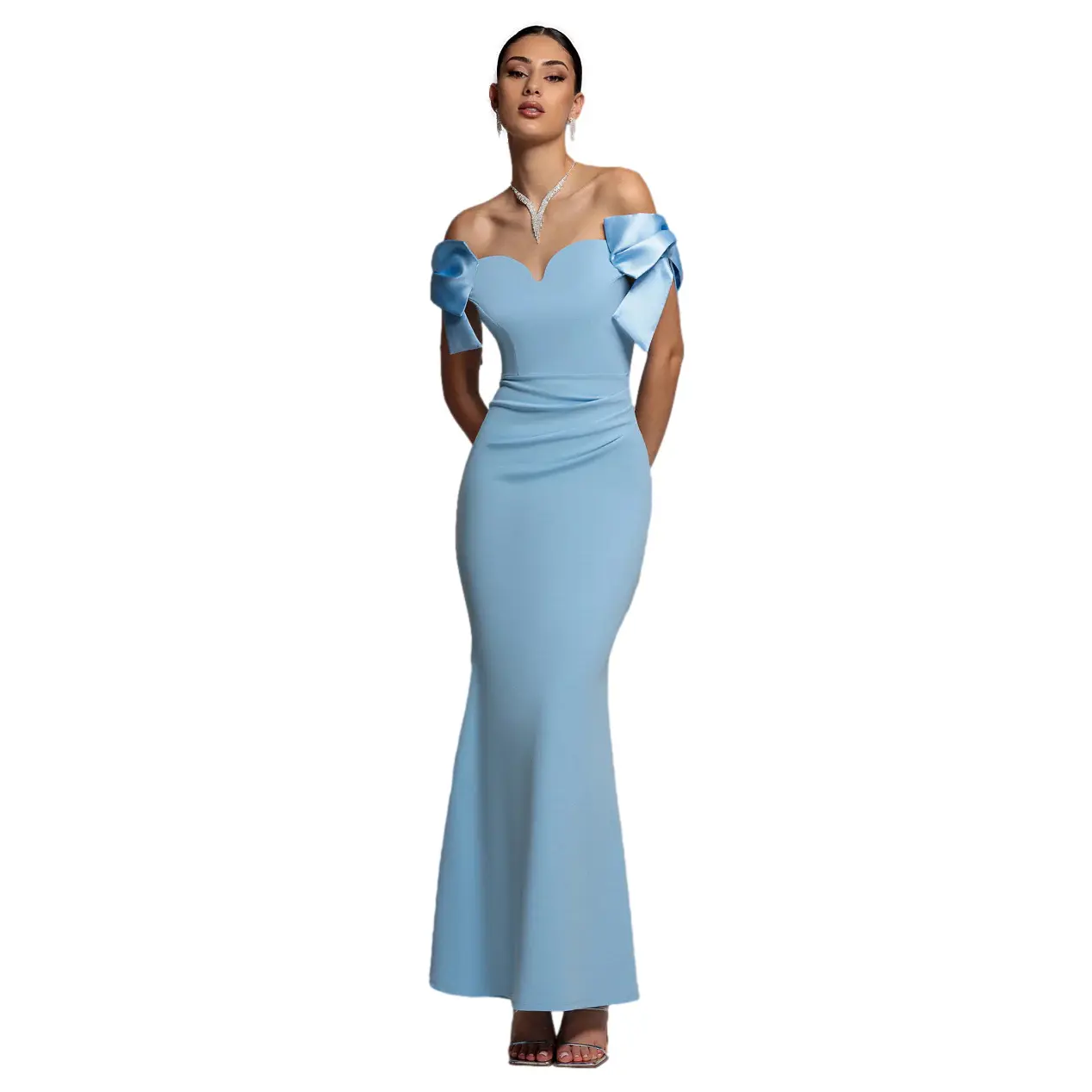 Satin Kleid mit Bardot-Ausschnitt Damen Goddiva Maxi