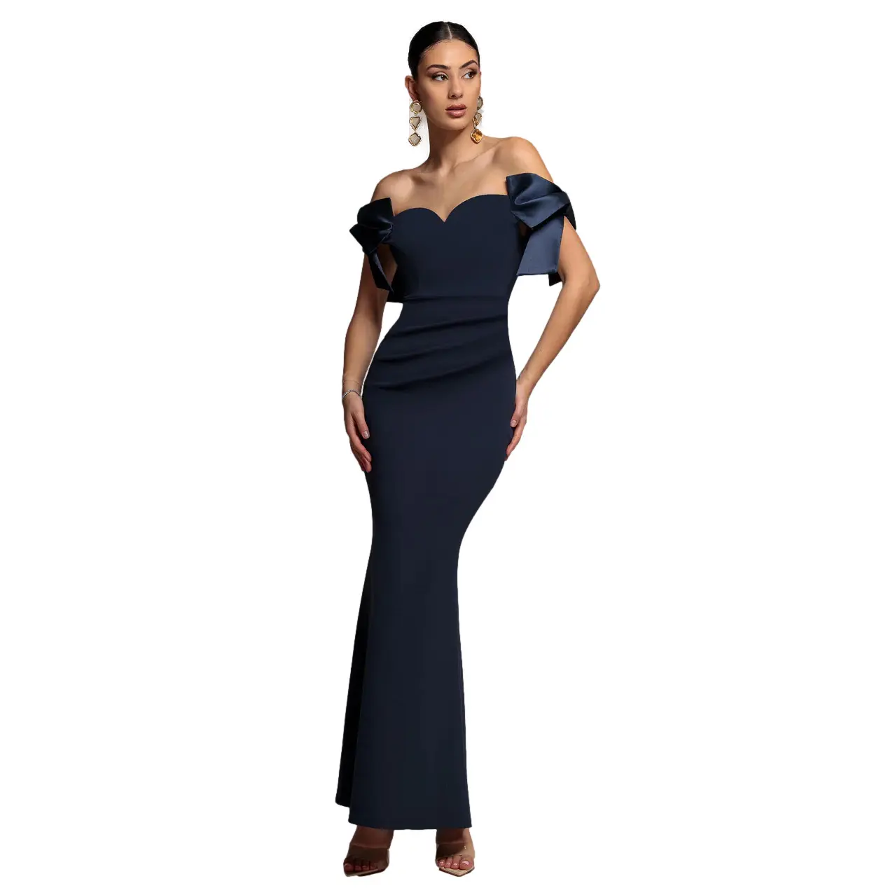Satin Kleid mit Bardot-Ausschnitt Damen Goddiva Maxi