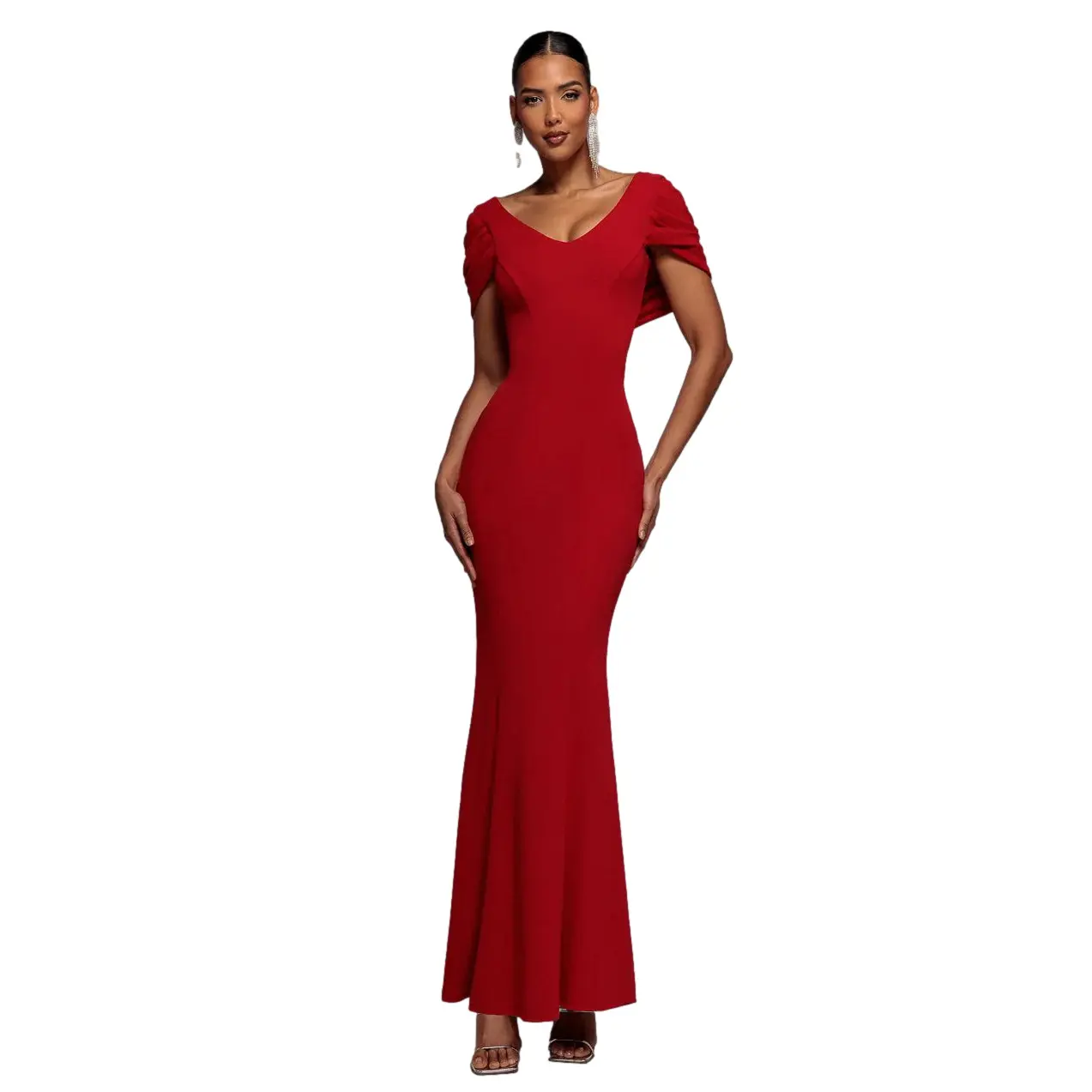 Damen V-Ausschnitt Kleid Goddiva Maxi