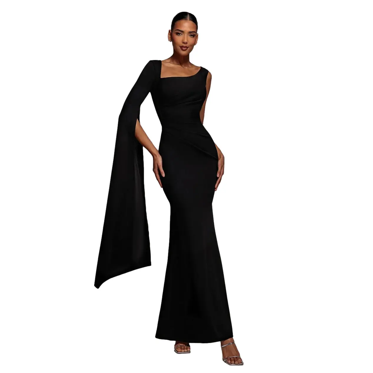 Image of Asymmetrisches Cape-Ärmelkleid Damen Goddiva Maxi