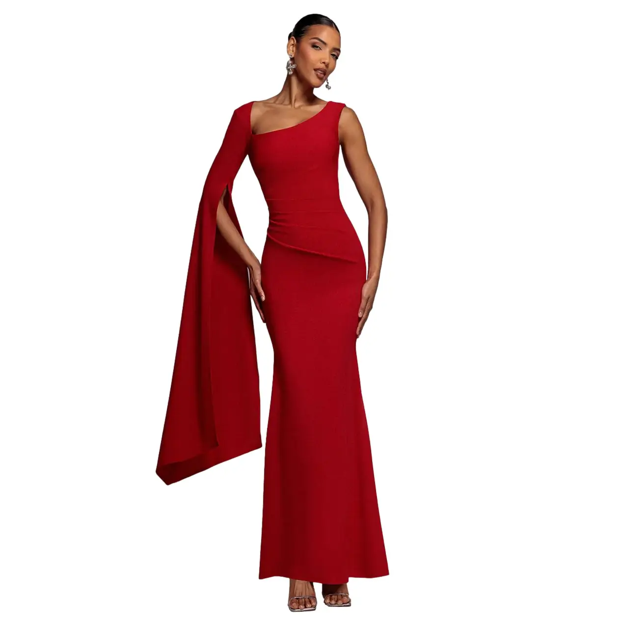 Asymmetrisches Cape-Ärmelkleid Damen Goddiva Maxi