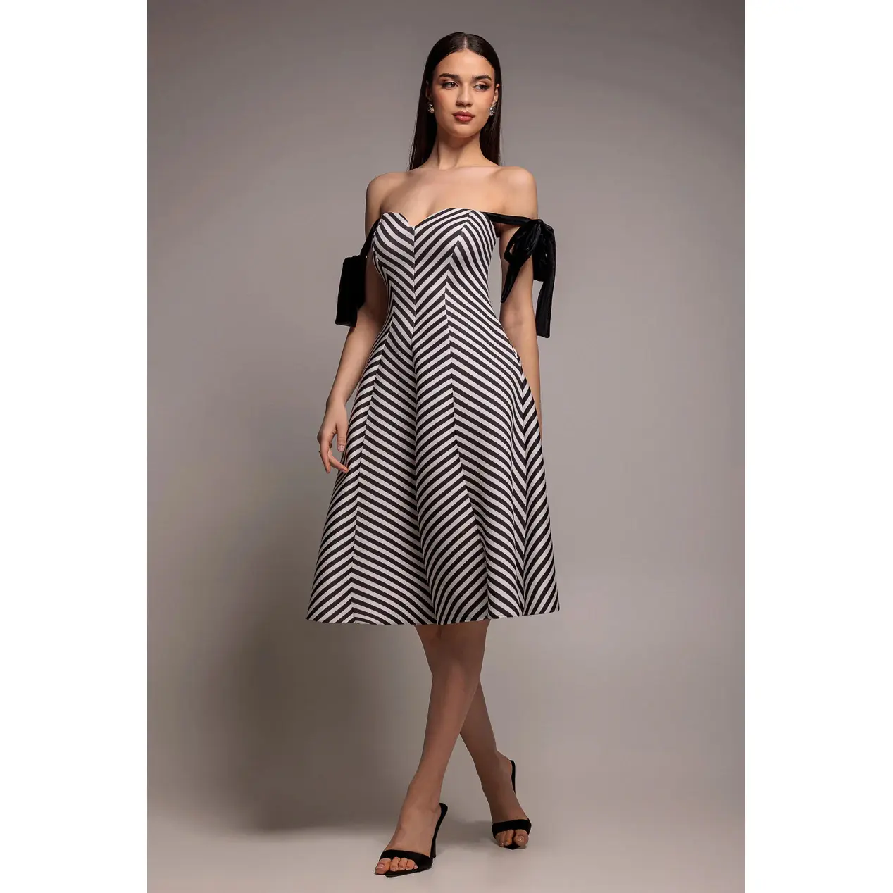 Image of Streifenkleid Damen Goddiva Bow A Line Midi