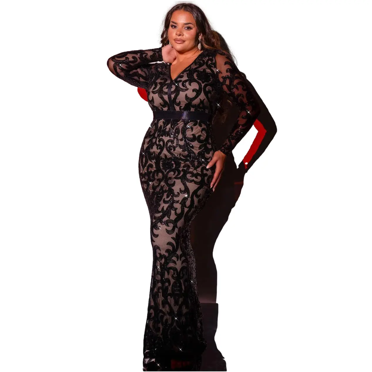 5056604786166 - Frauengewand mit Paillettenstickerei Maxi