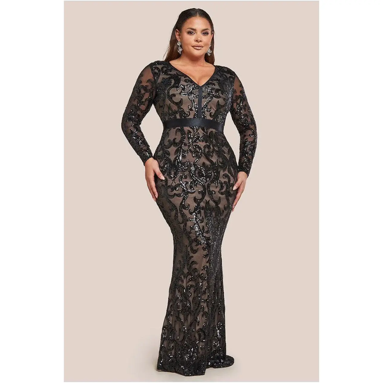 Sequin-embroidered dress for women Goddiva Maxi