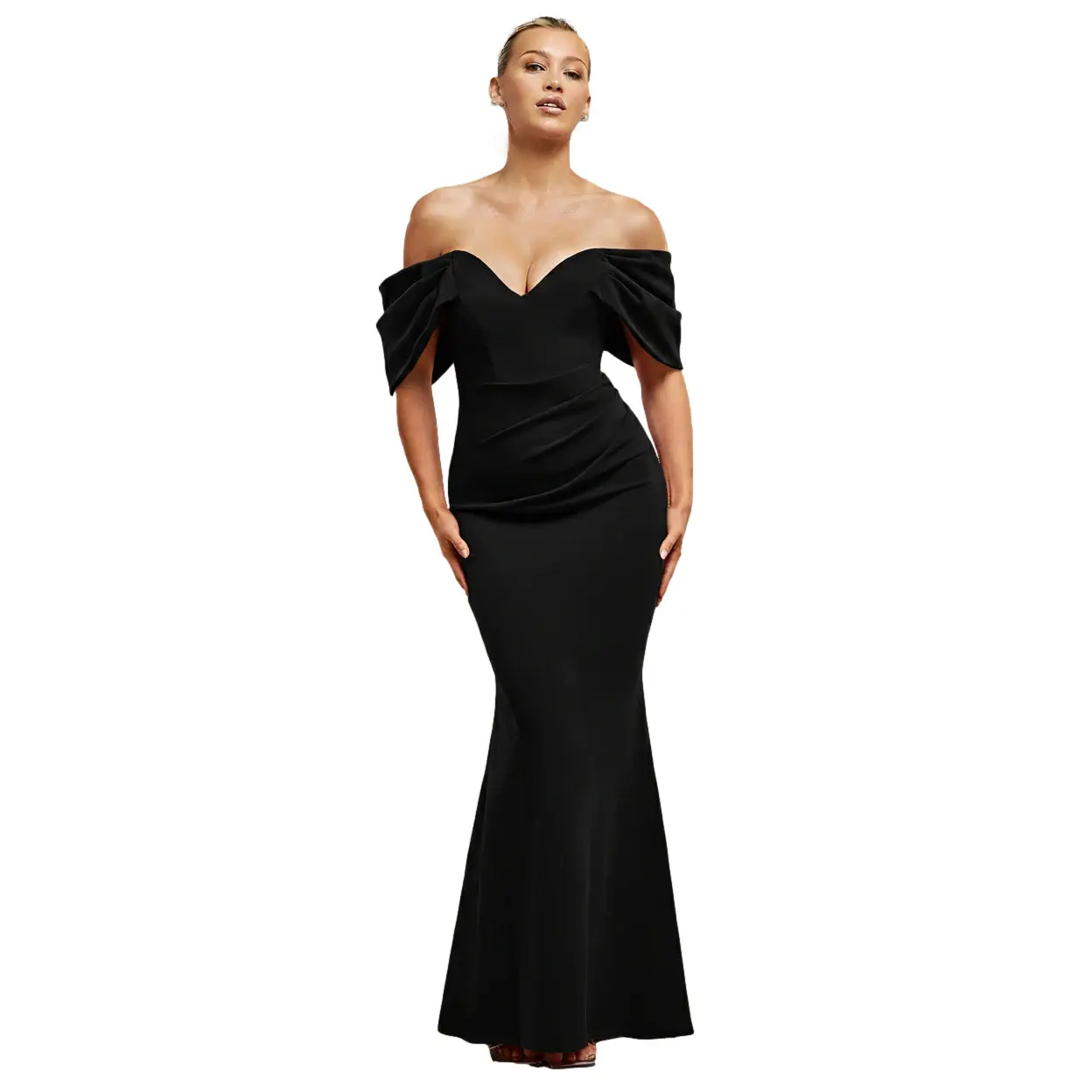 5056604798893 - Damen Kleid mit Drapierten Ärmeln Off The Shoulder Maxi