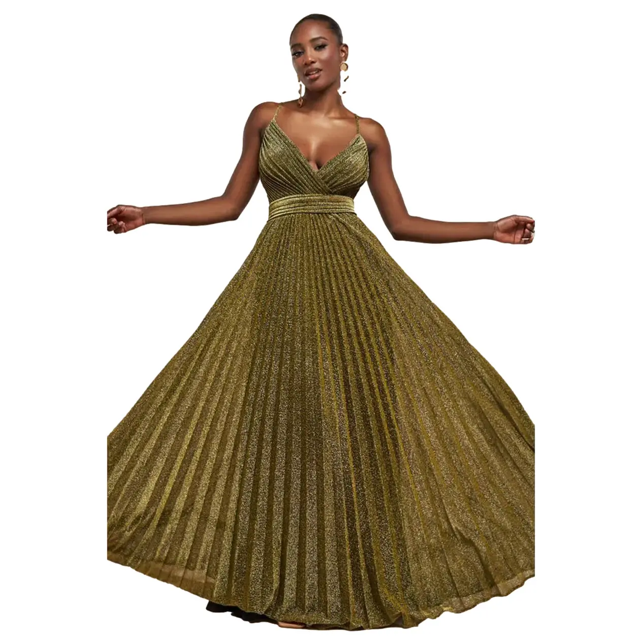 5056120267910 - Plissiertes Lurex-Trapezkleid für Damen Maxi