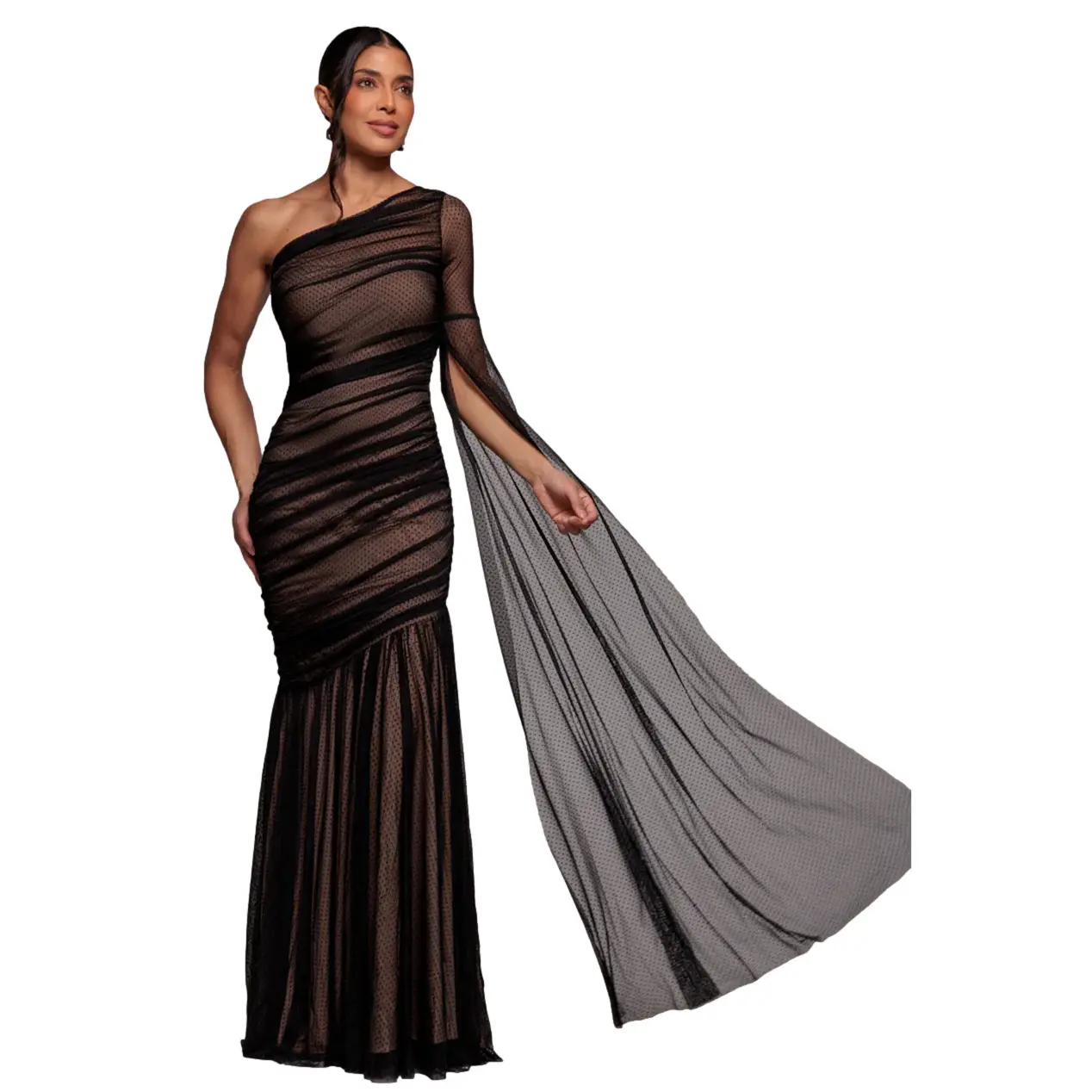 5056120268153 - Damenkleid mit einem gerafften Ärmel Maxi