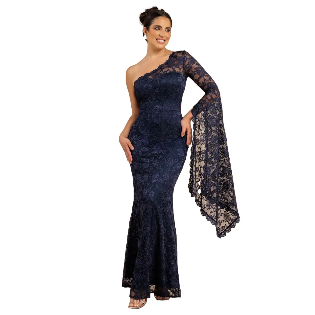 5056120292875 - Asymmetrisches Kleid mit gewelltem Kragen für Frauen Maxi