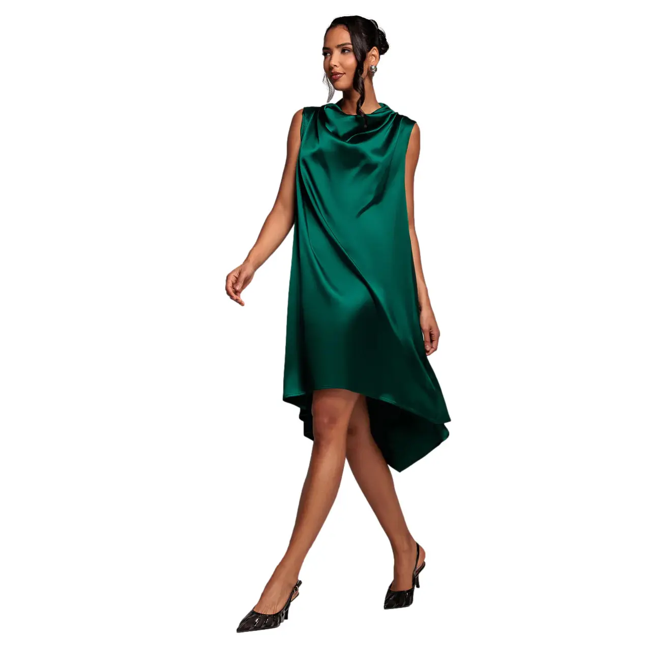5056120276097 - Asymmetrisches Satin Kleid für Frauen Midi