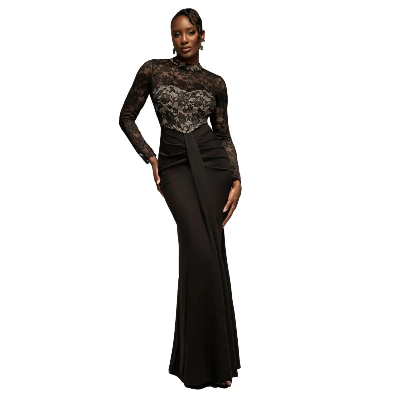 5056120286874 - Damen Langarm-Spitzenkleid Maxi