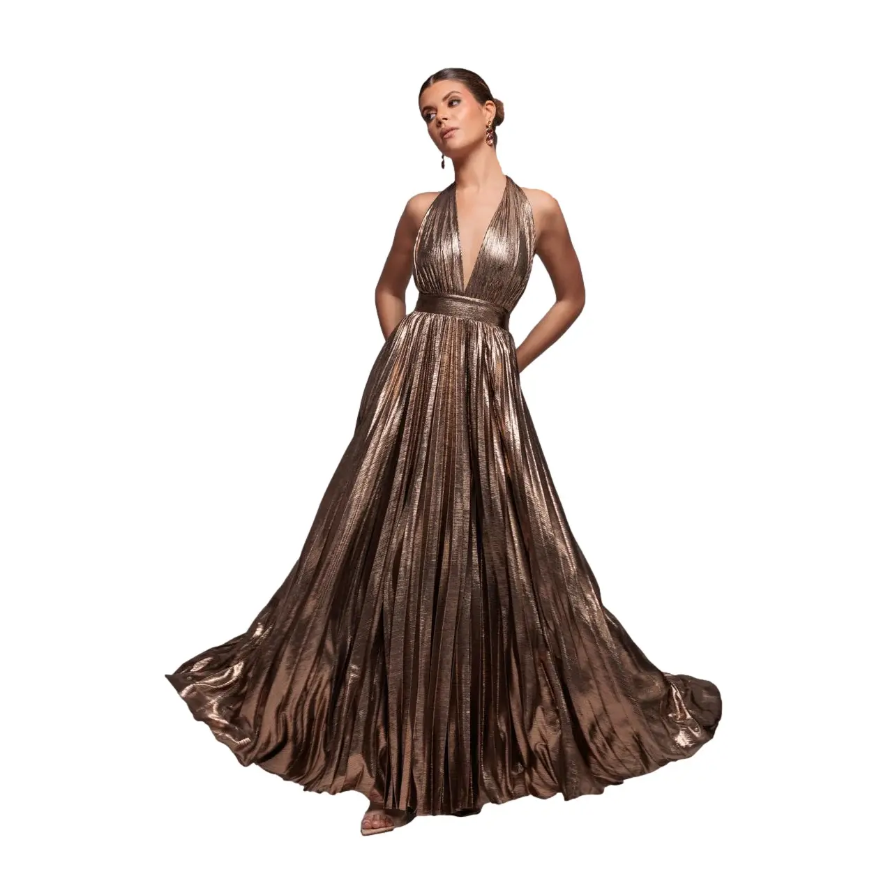 5060395814816 - Damen Neckholder Trapezkleid mit Print Maxi