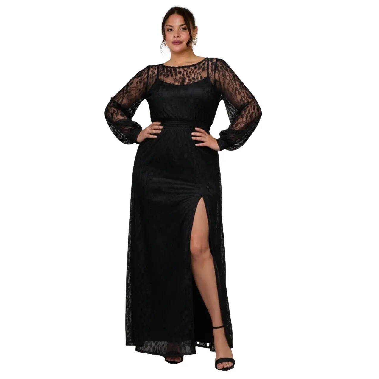 5056120290680 - Langärmliges Spitzenkleid für Damen Maxi