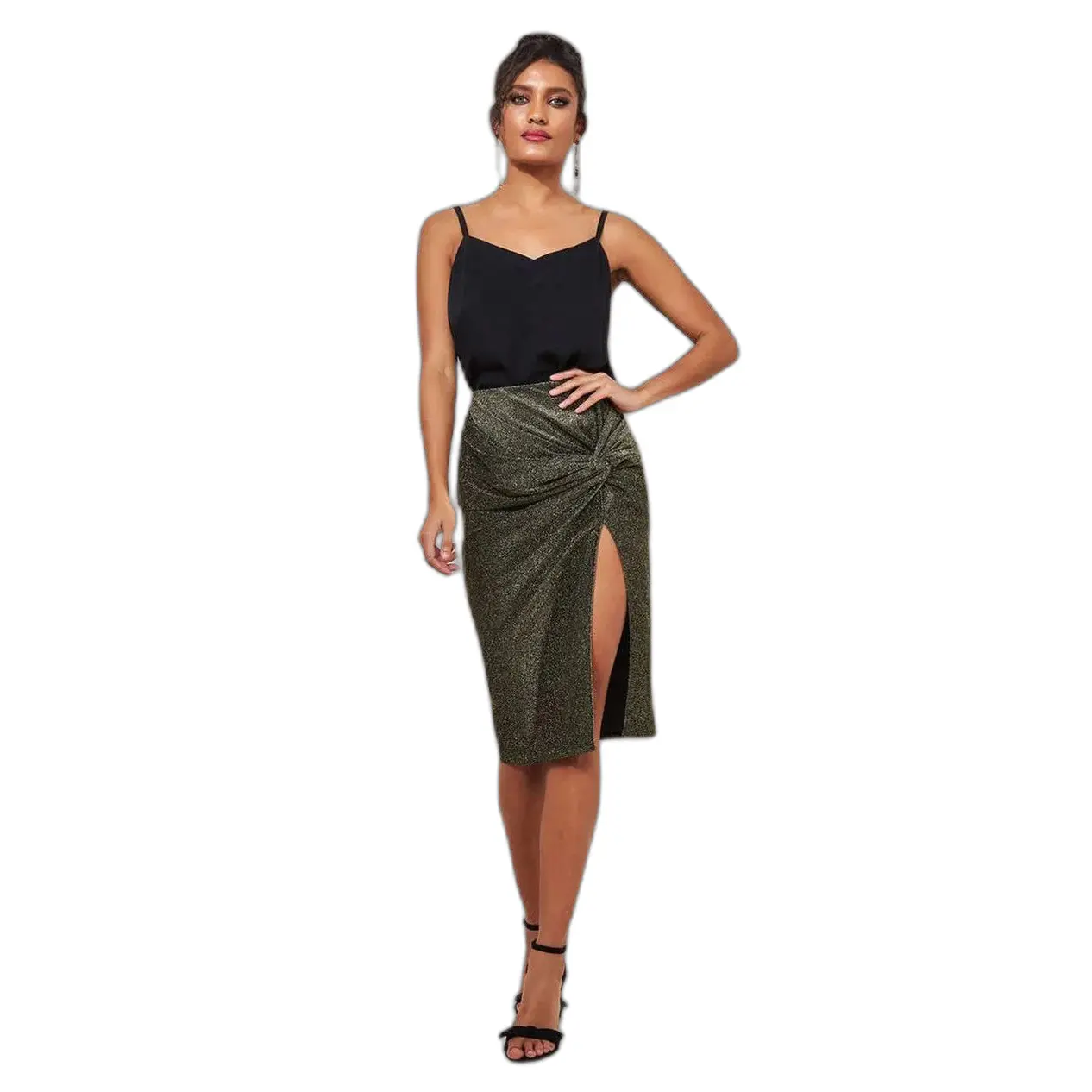 Gonna con spacco coscia e annodata sul davanti donna  Midi