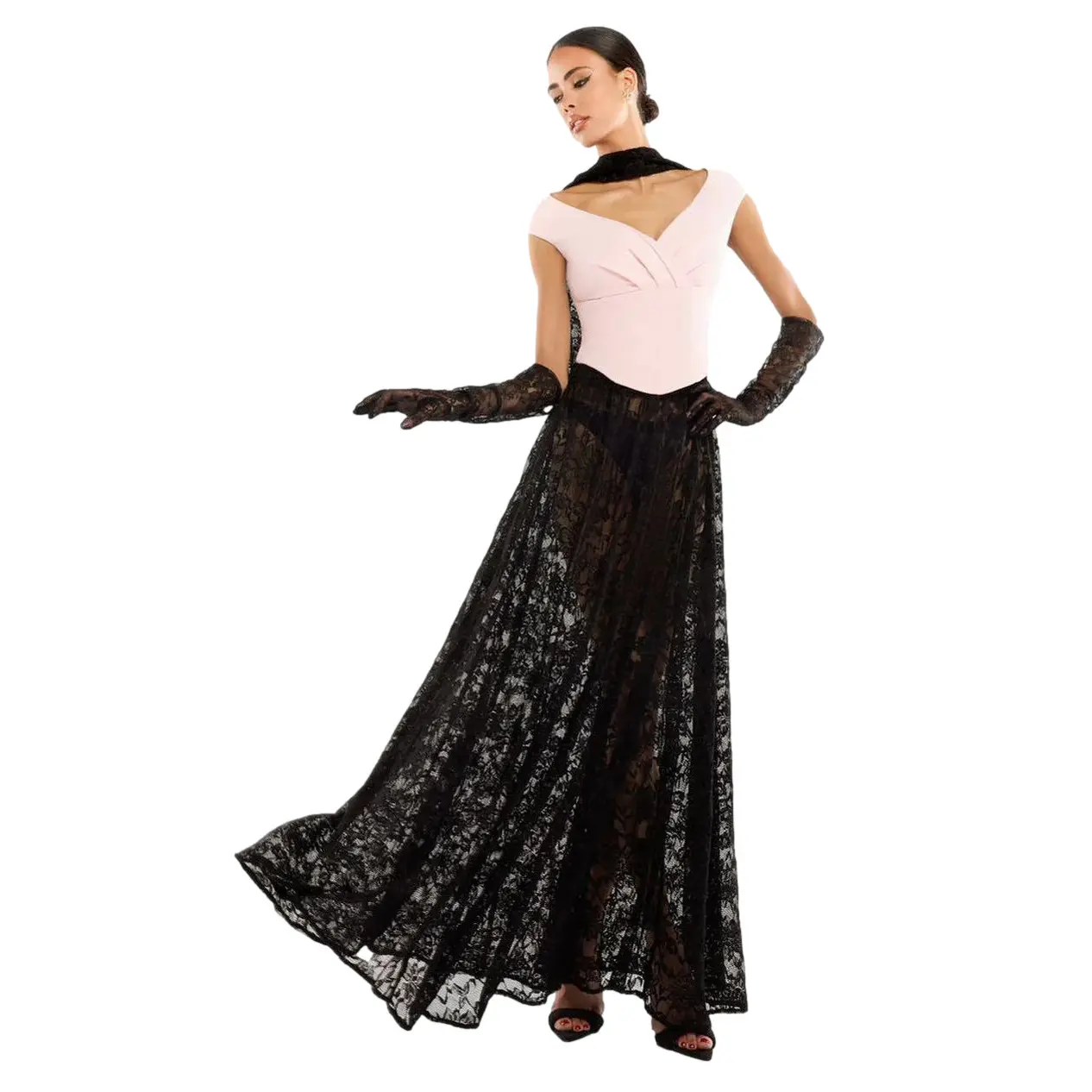 Gonna a pieghe da donna  Floral Lace A-Line Maxi
