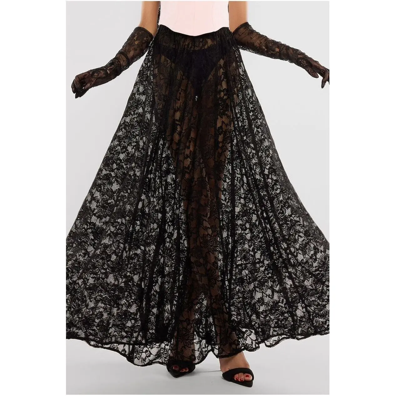 Image of Faltenrock Damen Goddiva Floral Lace A-Line Maxi