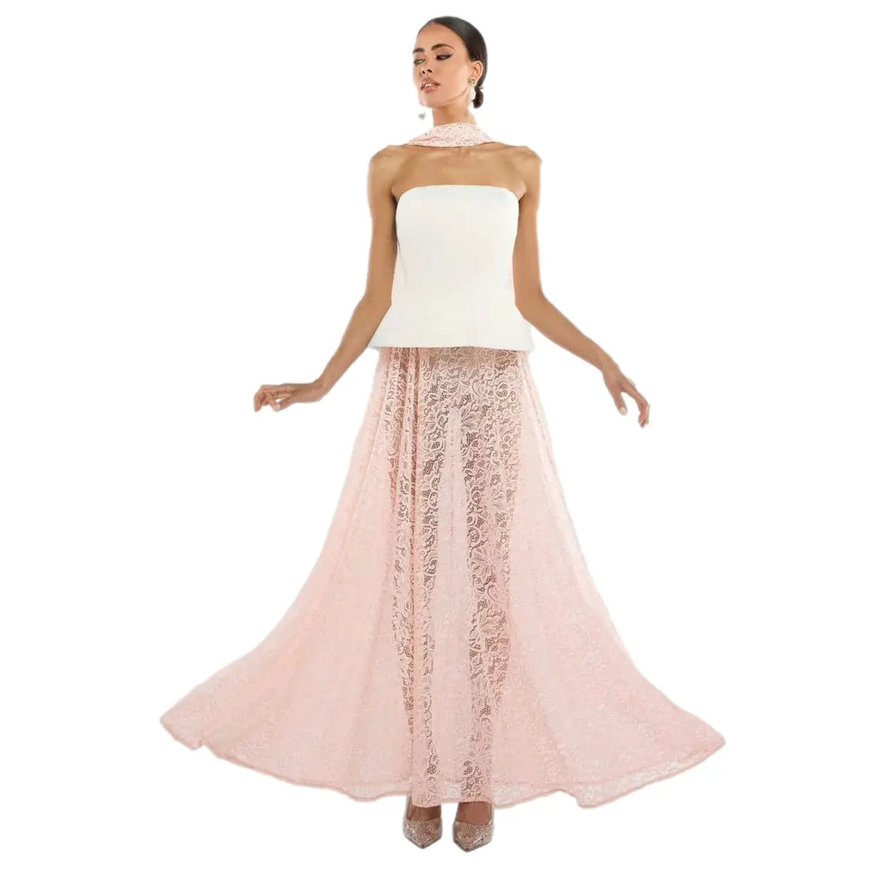 Gonna a pieghe da donna  Floral Lace A-Line Maxi