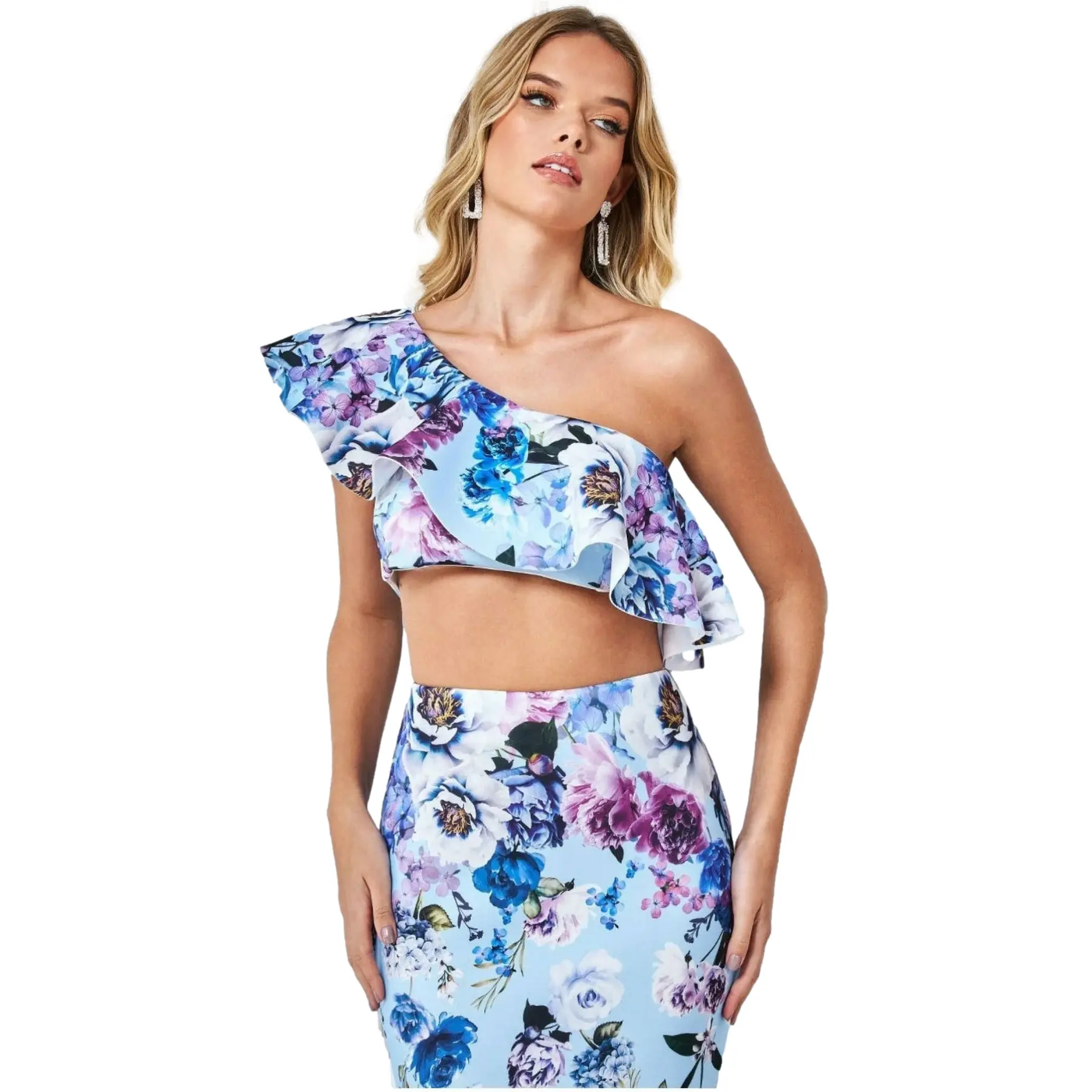 Top corto floreale asimmetrico donna