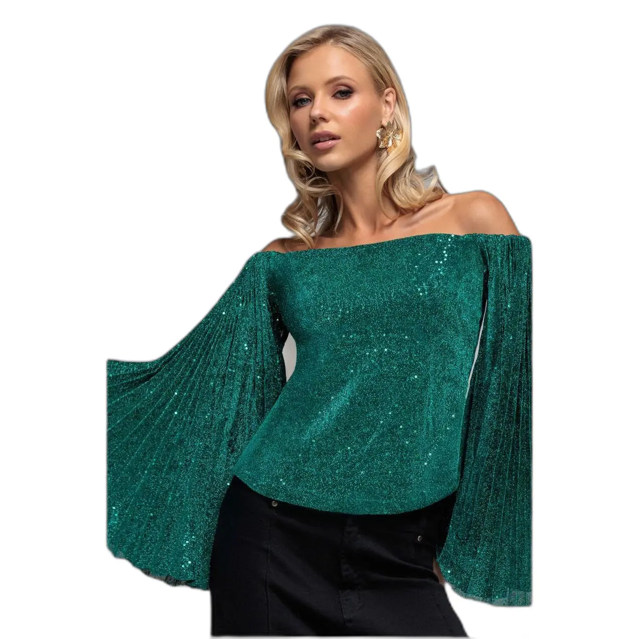 Image of Top Damen Goddiva Sequin Lurex Bardot