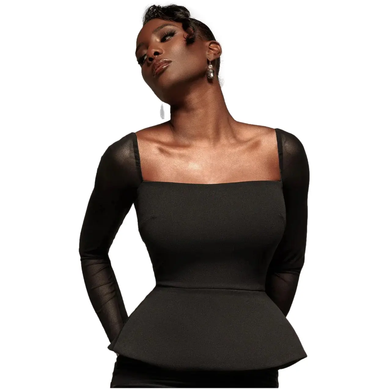 Womenâs Long Sleeve Plain Knit Scuba Crepe Peplum Bodycon Dress Goddiva