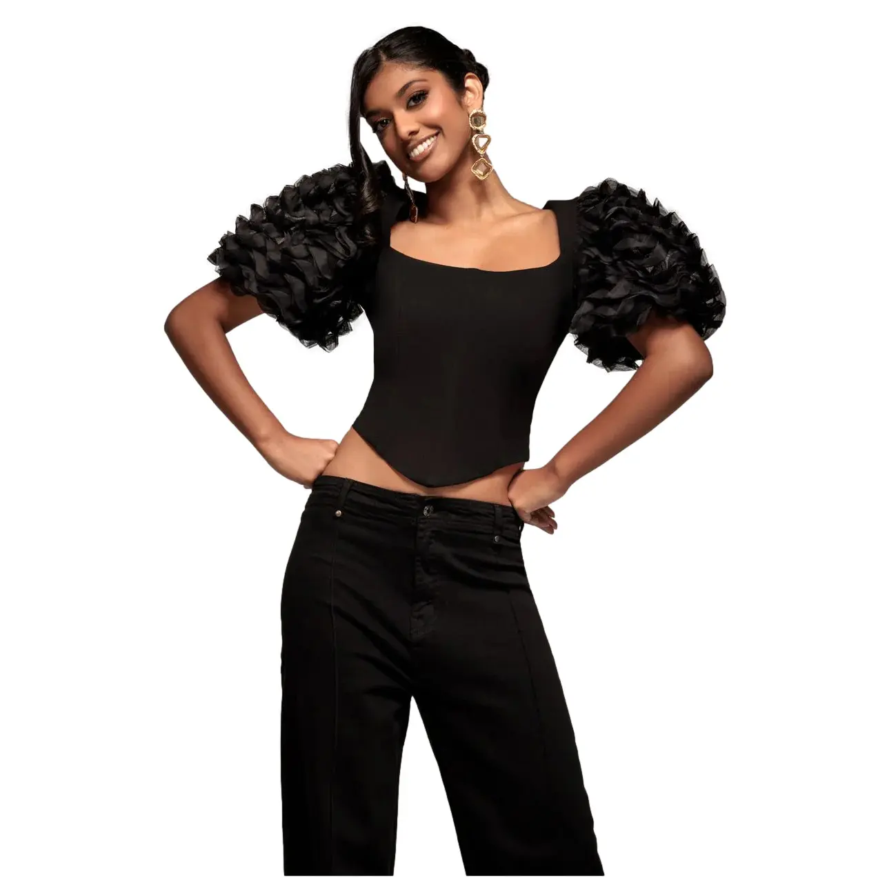 Image of Shirt-Corset mit strukturierten Ärmeln für Damen Goddiva Scuba 3D