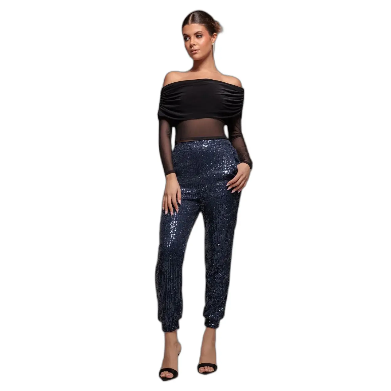 Damenhosen Goddiva Sequin Cuffed Ankle