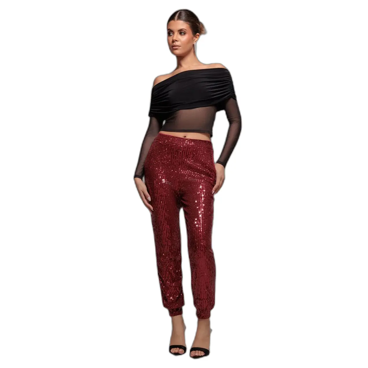 Damenhosen Goddiva Sequin Cuffed Ankle