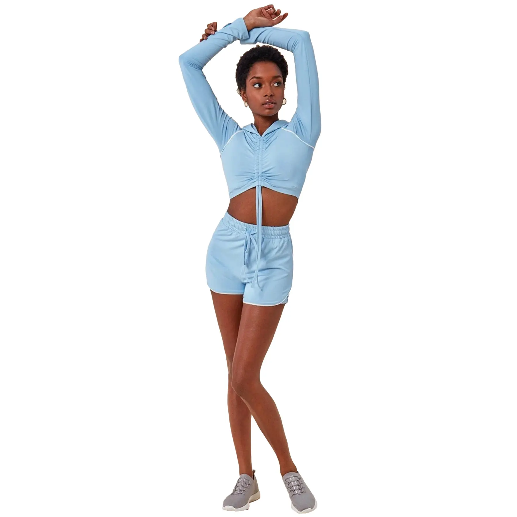 Completo short in jersey e top con cordino donna