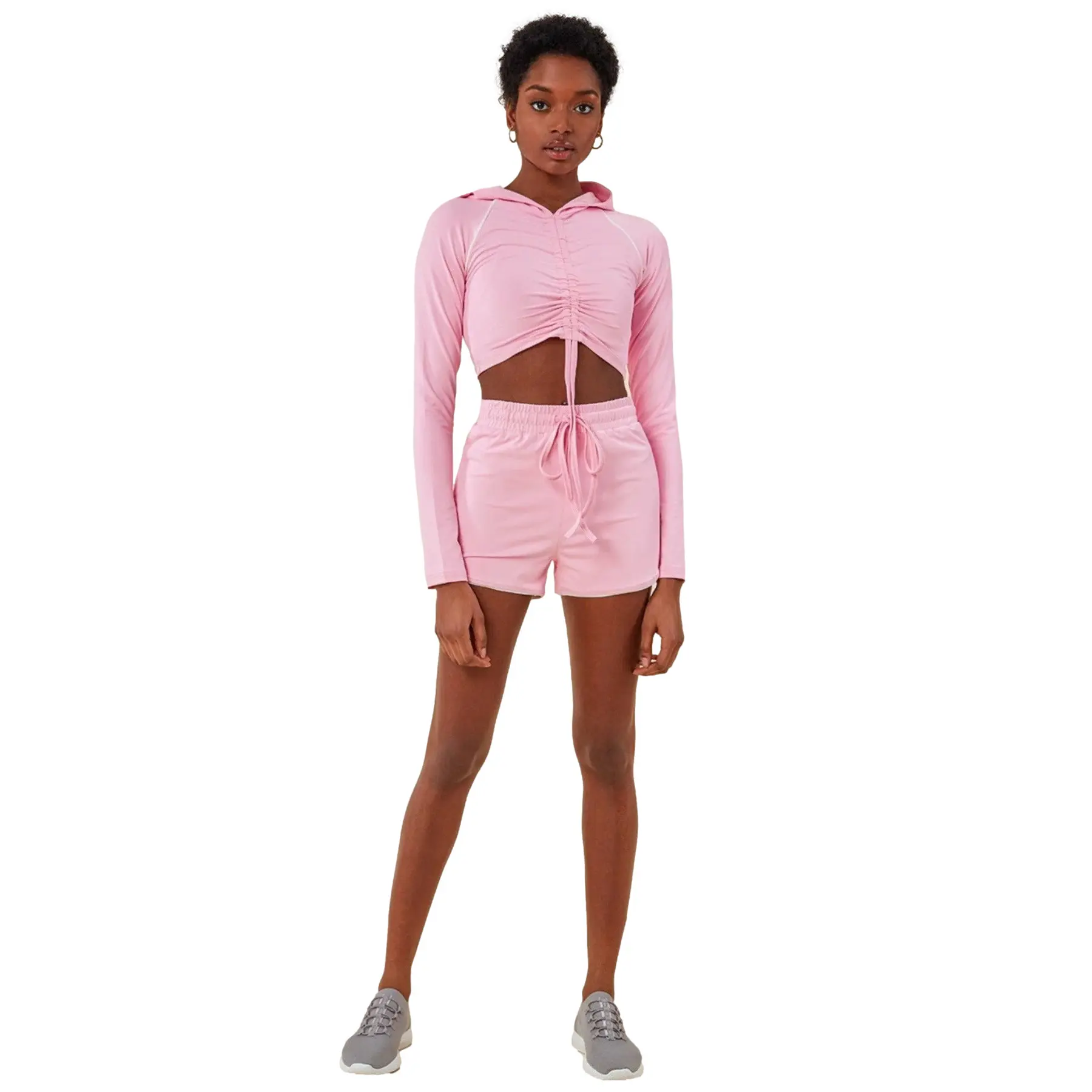 Completo short in jersey e top con cordino donna