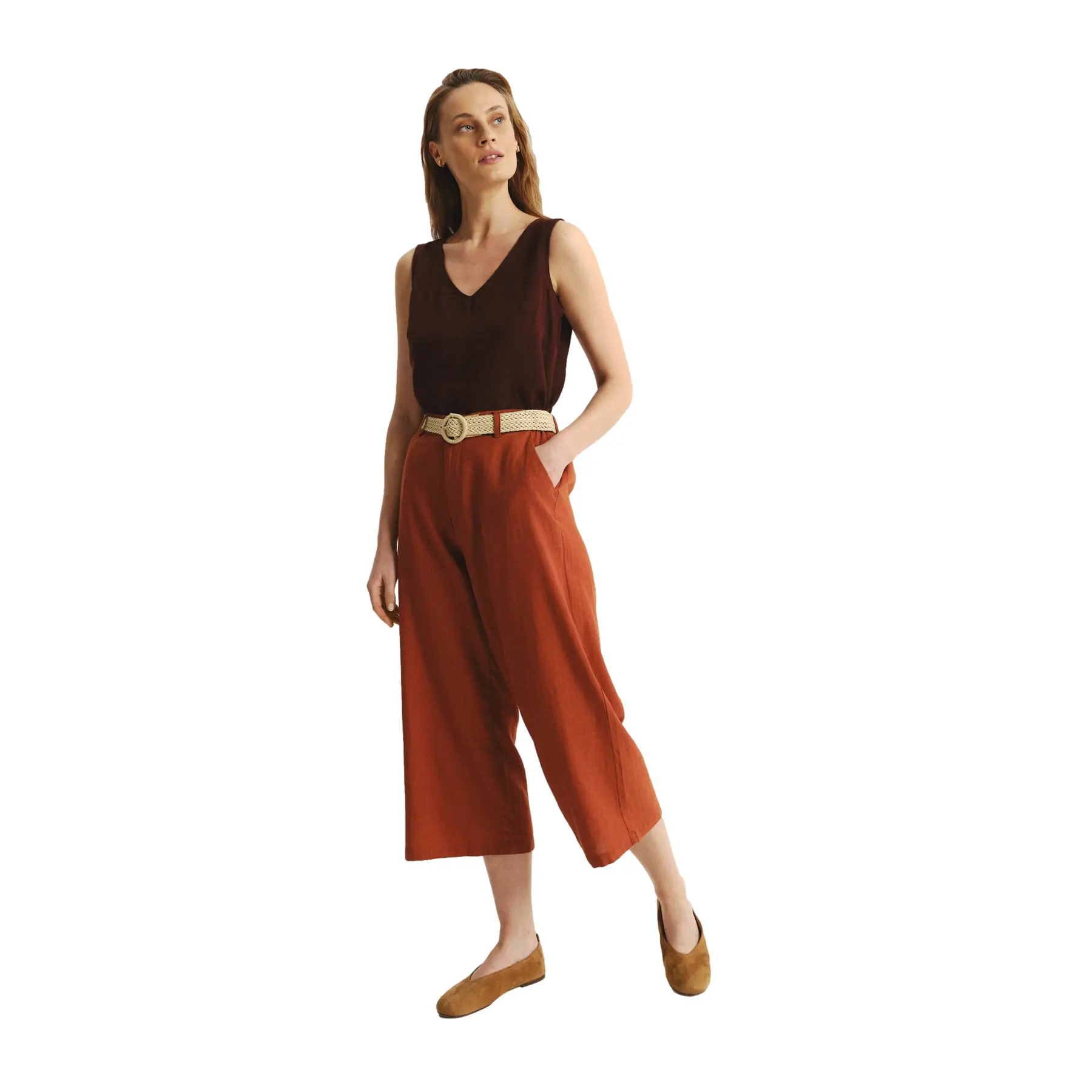 Pantaloni con cintura intrecciata donna