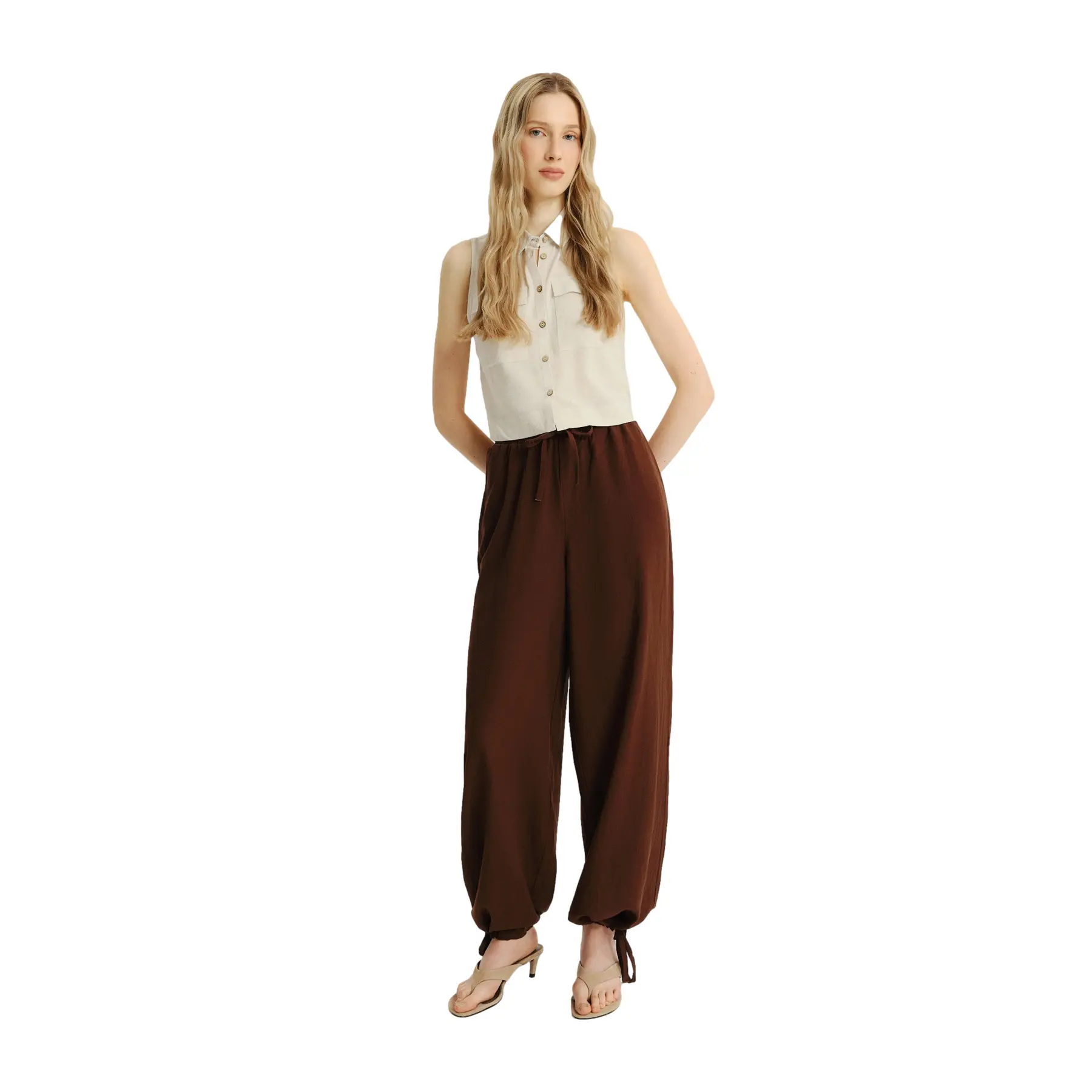 Pantalone in lino e viscosa donna