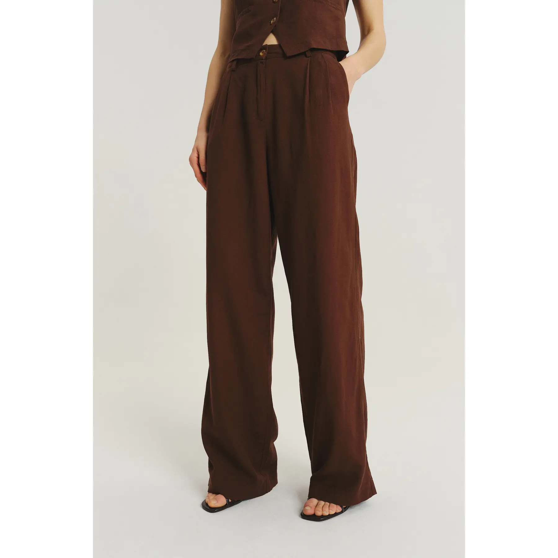 Pantaloni larghi in lino e viscosa donna